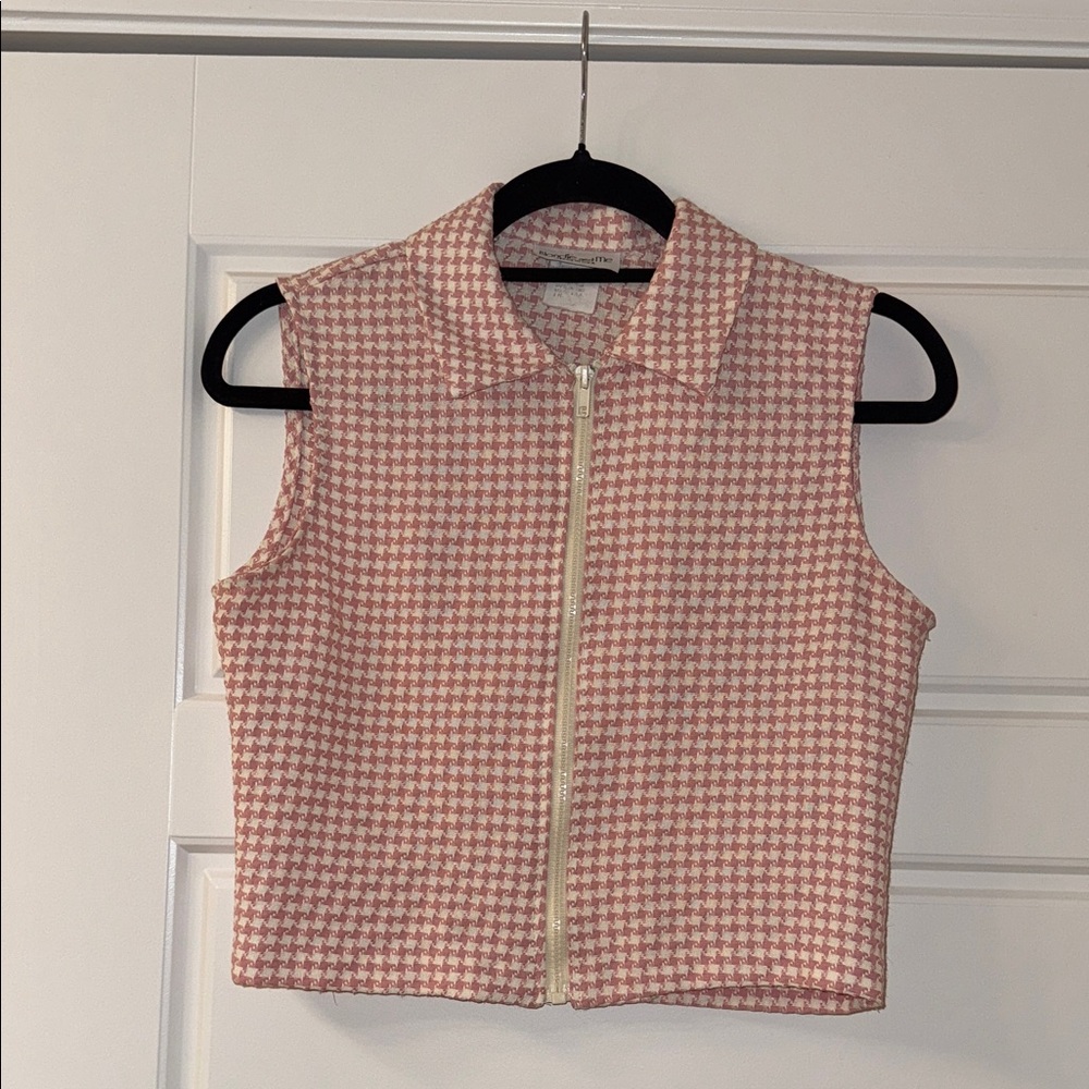 VINTAGE Blondie and Me Pink Houndstooth Vest